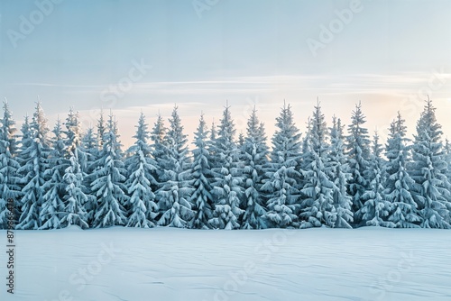 a group of snow covered trees in a snowy field