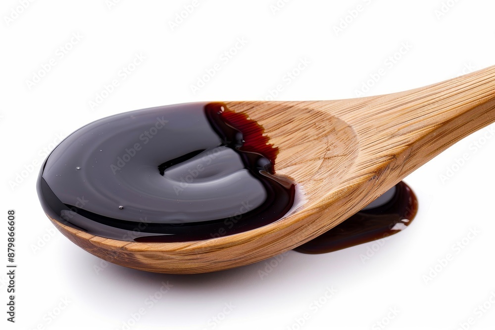 Various sauces spill on wooden spoon on white background top view Various sauces spill on wooden spoon on white background top view