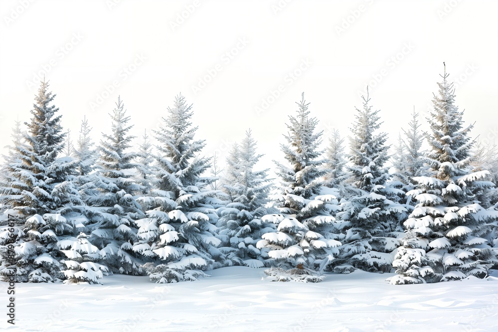 a row of snow covered evergreen trees in the snow