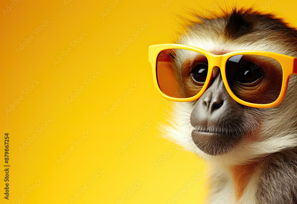 Macaque with glasses. Close-up portrait of a macaque. Anthopomorphic creature. A fictional character for advertising and marketing. Humorous character for graphic design. Macaque with glasses. Close-up portrait of a macaque. Anthopomorphic creature. A fictional character for advertising and marketing. Humorous character for graphic design.