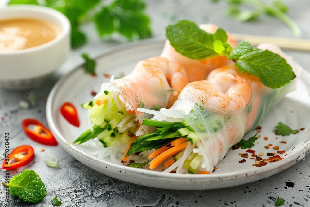 Vietnamese style summer rolls with shrimp and peanut sauce Healthy prawn salad spring rolls Vietnamese style summer rolls with shrimp and peanut sauce Healthy prawn salad spring rolls