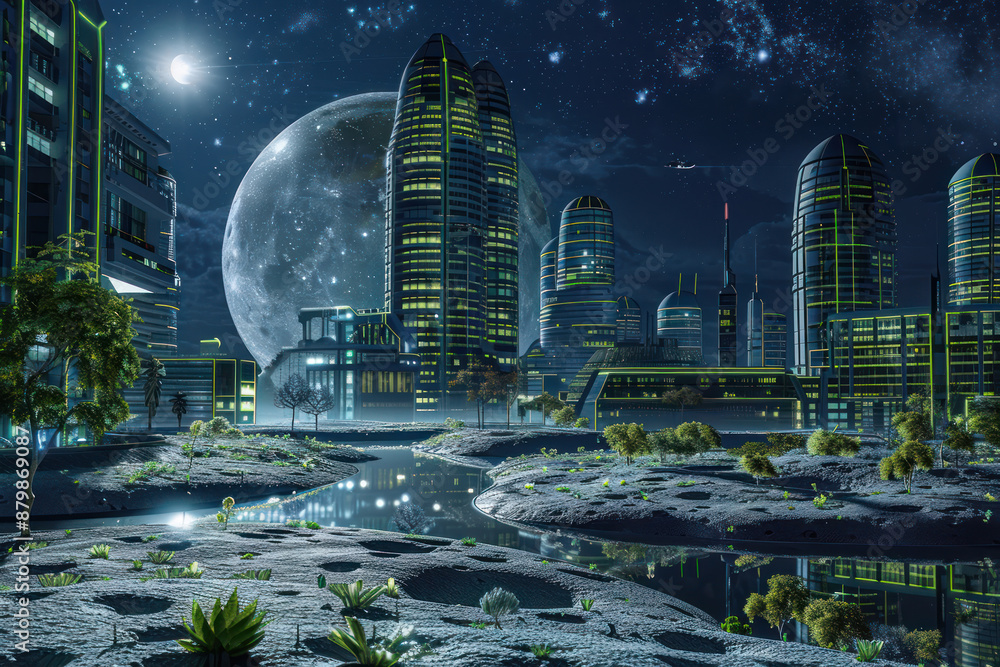 Obraz premium A futuristic city on the Moon