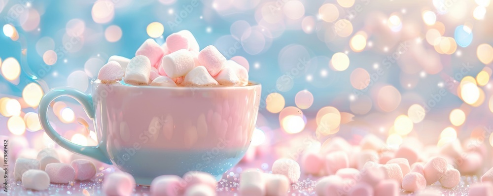 Whimsical Fantasy: Cup of Hot Cocoa with Marshmallows in Pastel Dreamland Whimsical Fantasy: Cup of Hot Cocoa with Marshmallows in Pastel Dreamland