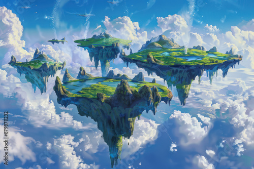 An alien landscape with floating islands