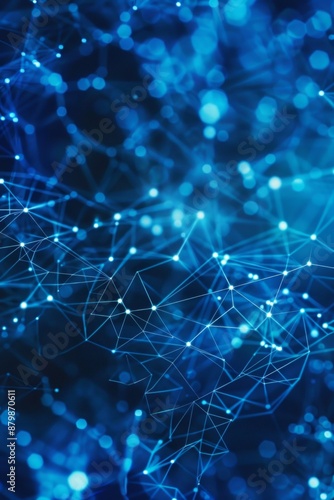 Abstract blue technology background with cyber network grid and interconnected particles