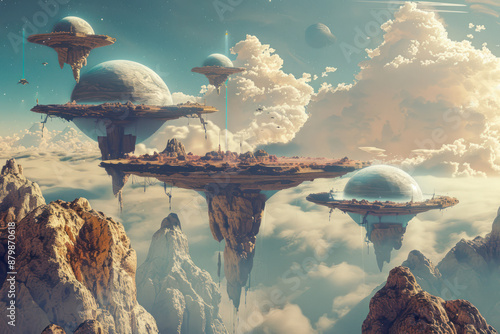 An alien landscape with floating islands