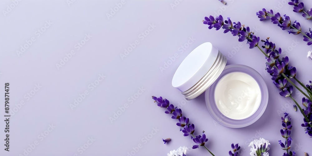 Empty Skincare Item with Copy Space on Lavender Background. Concept Skincare Product, Copy Space, Lavender Background, Empty Container Empty Skincare Item with Copy Space on Lavender Background. Concept Skincare Product, Copy Space, Lavender Background, Empty Container
