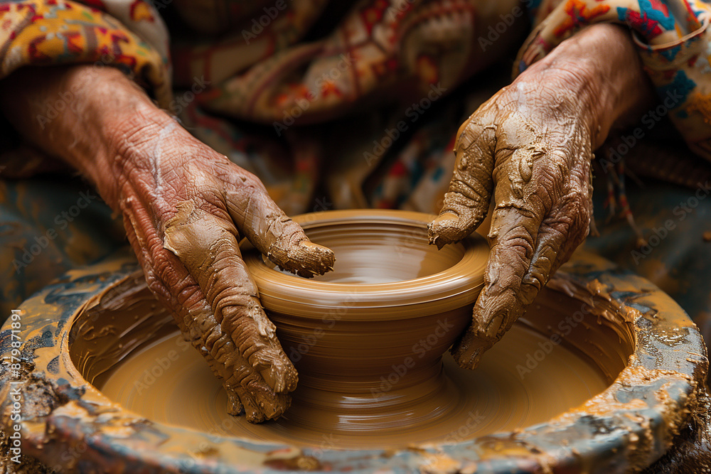 Hands working on a pottery wheel Hands working on a pottery wheel
