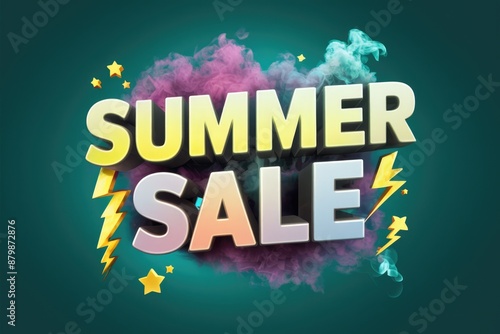 Wallpaper Mural "Summer sale" in eye-catching, colorful 3D letters with a vivid, colorful smoke illustration. Torontodigital.ca
