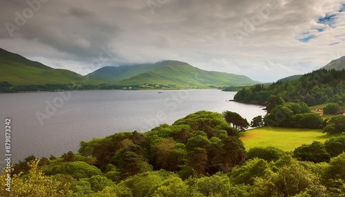 a view of the shores forests and hills near the loch fyne on a cloudy day inveraray inner hebrides argyll and bute scotland uk photo