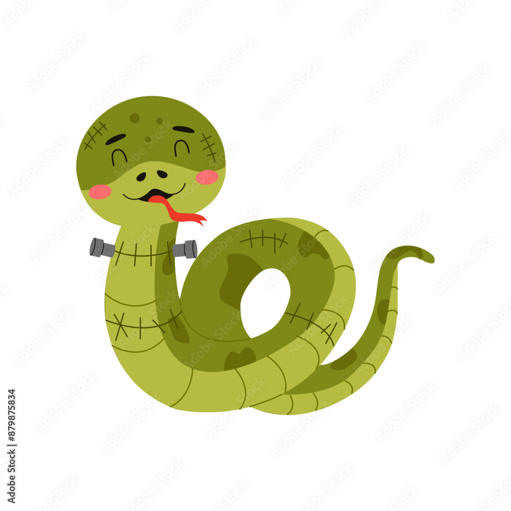 Fototapeta premium Stitched Green Snake Cartoon Illustration