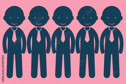 Silhouettes of senior business people, standing in line silhouette vector art illustration