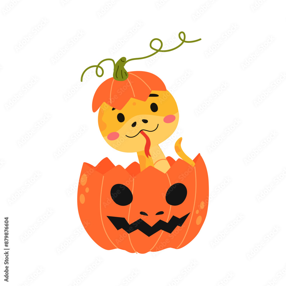 Fototapeta premium Cute Snake In A Pumpkin For Halloween