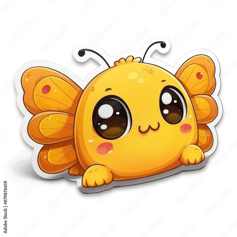 sticker of an adorable chibi butterfly, simple flat illustration, cute and dreamy, white background, die cut sticker with border sticker of an adorable chibi butterfly, simple flat illustration, cute and dreamy, white background, die cut sticker with border