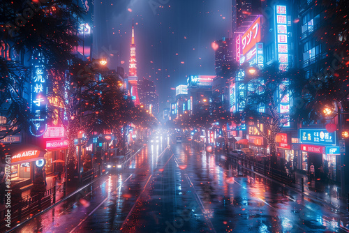 Tokyo streets at night with neon signs, high resolution, high detail, cinematic photography style