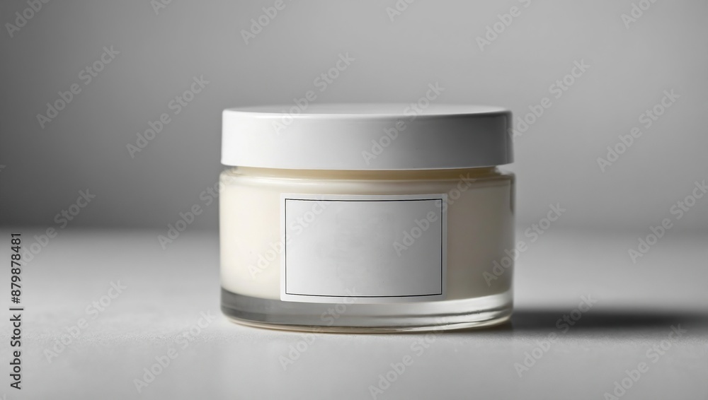 White face cream pot mockup with empty label. Facial cream jar template on white background. Background with copy space White face cream pot mockup with empty label. Facial cream jar template on white background. Background with copy space