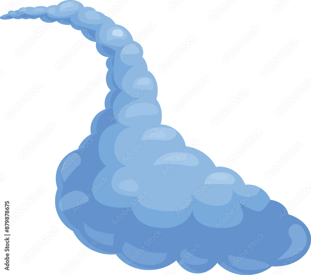 Cartoon style illustration of a blue smoke cloud forming a trail Cartoon style illustration of a blue smoke cloud forming a trail