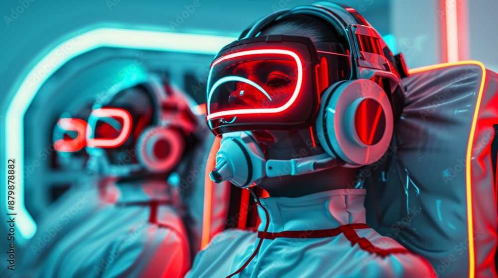 Virtual reality lab with futuristic investigators solving a case, advanced interfaces, neon accents, photorealistic, high detail Virtual reality lab with futuristic investigators solving a case, advanced interfaces, neon accents, photorealistic, high detail