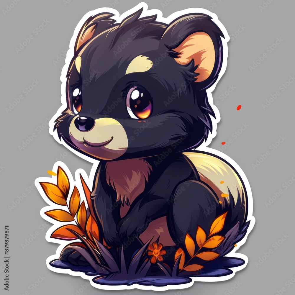 sticker of an adorable chibi skunk, simple flat illustration, cute and dreamy, white background, die cut sticker with border sticker of an adorable chibi skunk, simple flat illustration, cute and dreamy, white background, die cut sticker with border