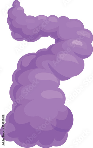 Cartoon purple smoke is going up on a white background
