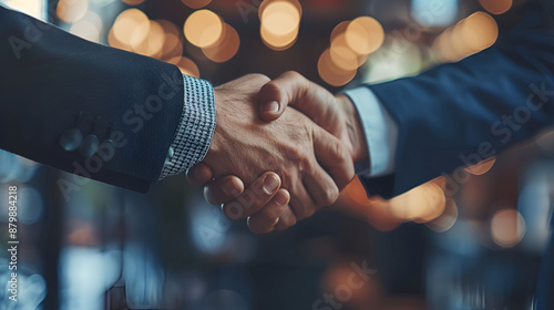 Successful negotiations, businessman handshakes for teamwork in mergers and acquisitions, two businessmen shaking hands with a partner to celebrate a partnership and business transaction concept