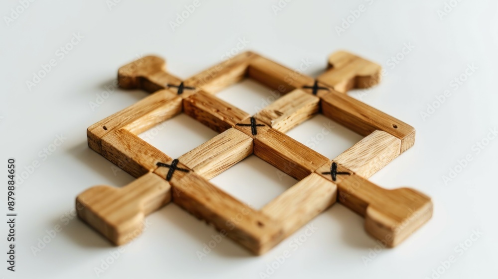 Wooden tic tac toe game for kids on white background Child s developmental pastime with XO symbols Space for text Wooden tic tac toe game for kids on white background Child s developmental pastime with XO symbols Space for text