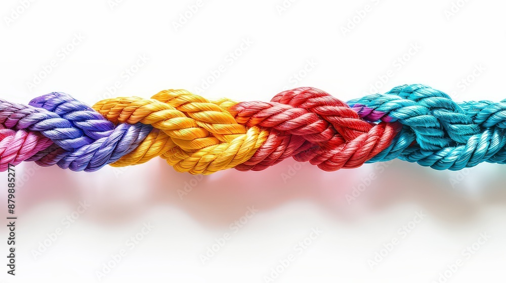 Braided colorful ropes isolated on white.