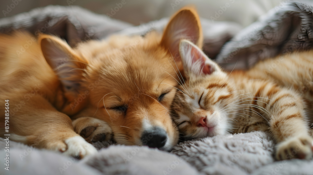 Dog and cat cuddling Dog and cat cuddling