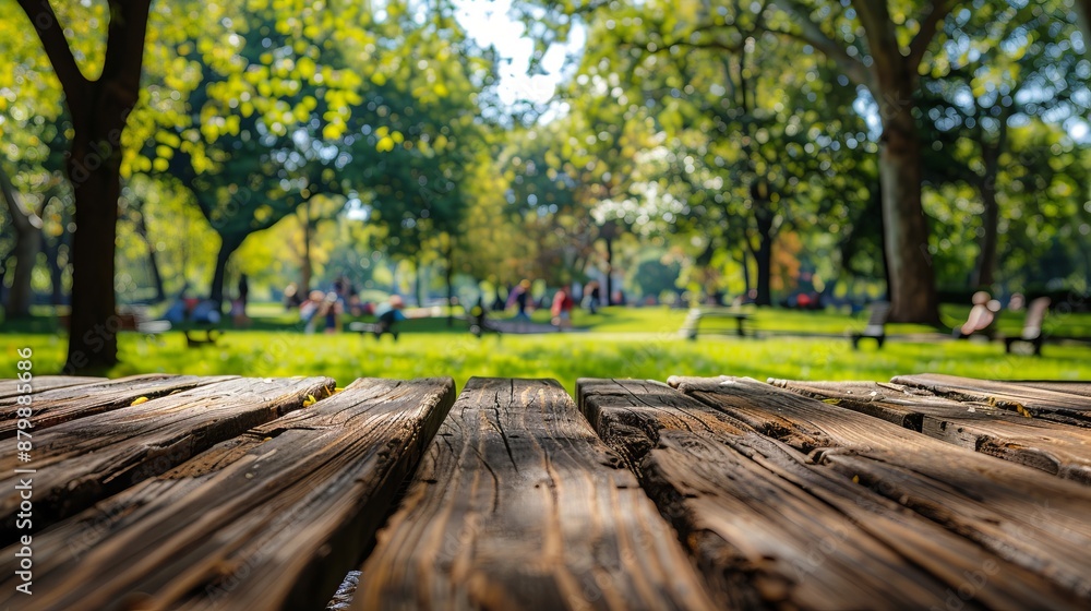 Wooden Picnic Table in a Summer Park Wooden Picnic Table in a Summer Park