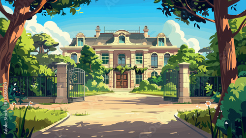 The Building of a Closed School for Girls. Ancient Architecture Cartoon Game Background Historical Educational Institution Adventure Illustration Abandoned Campus