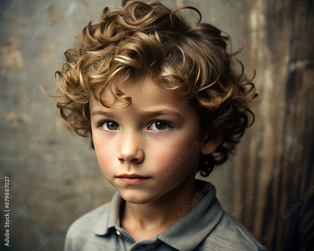 Portrait of a boy with a curly side-swept hairstyle, featuring natural curls in a swept-over style. Portrait of a boy with a curly side-swept hairstyle, featuring natural curls in a swept-over style.
