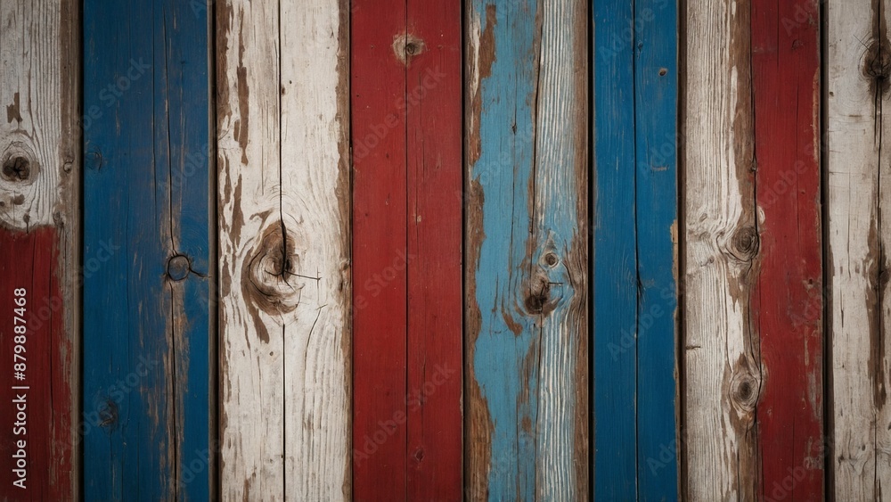 American flag red white and blue painted vertical rustic wood boards background American flag red white and blue painted vertical rustic wood boards background