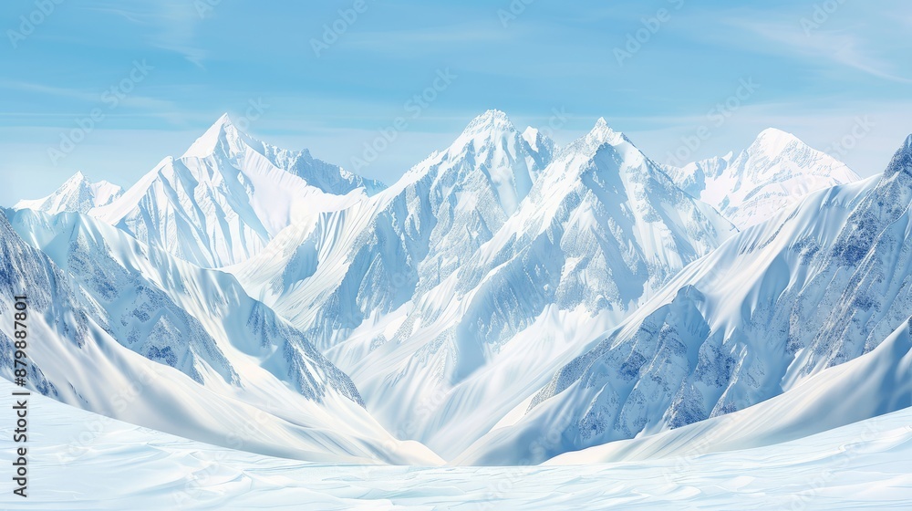 Naklejka premium Snow-covered mountains with a clear blue sky