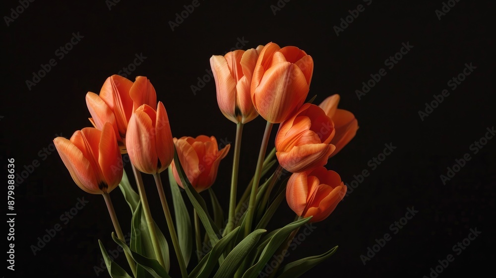 Tulip bouquet against black backdrop with room for text Tulip bouquet against black backdrop with room for text