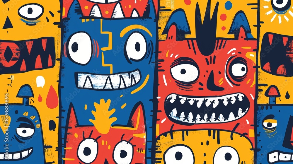 Colorful Monster Faces Illustration Colorful Monster Faces Illustration