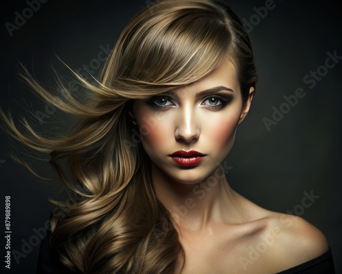 Wallpaper Mural Studio portrait of a woman with a side-swept bangs hairstyle, highlighting a dramatic side sweep. Torontodigital.ca