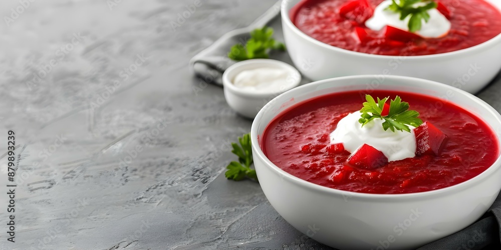 Classic Russian Borscht A Hearty Soup with Beets, Potatoes, and Sour Cream. Concept Russian Cuisine, Beet Recipes, Traditional Soups, Comfort Food, European Dishes Classic Russian Borscht A Hearty Soup with Beets, Potatoes, and Sour Cream. Concept Russian Cuisine, Beet Recipes, Traditional Soups, Comfort Food, European Dishes
