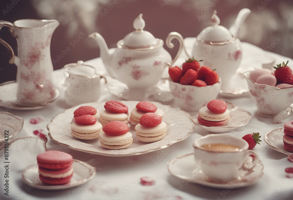 Fototapeta premium A vintage tea party dessert platter featuring mini scones clotted cream strawberry jam and delicate