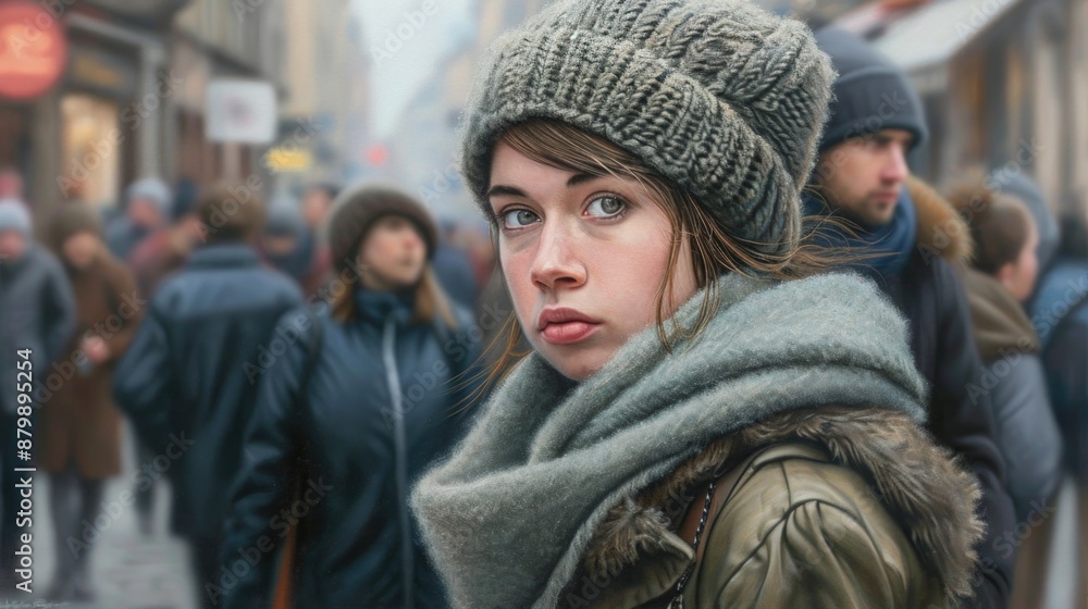 A personage dressed in warm clothing and headgear, suitable for outdoor use A personage dressed in warm clothing and headgear, suitable for outdoor use