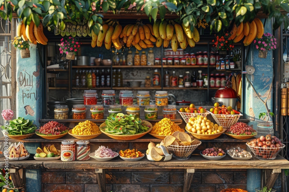 Street Food Stand Mexican street food stand, featuring various foods Street Food Stand Mexican street food stand, featuring various foods