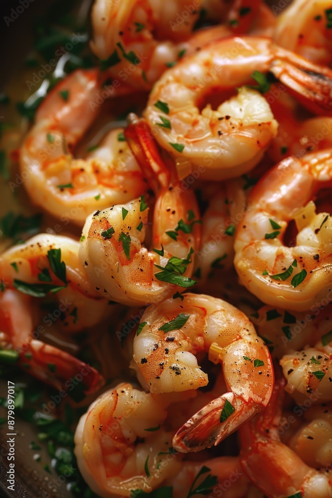 Freshly cooked shrimp on a plate garnished with parsley, perfect for food photography or cookbook illustrations Freshly cooked shrimp on a plate garnished with parsley, perfect for food photography or cookbook illustrations
