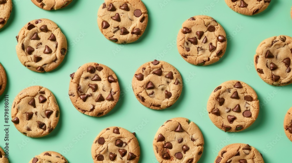 Freshly baked cookies on a green surface, perfect for a snack or dessert Freshly baked cookies on a green surface, perfect for a snack or dessert