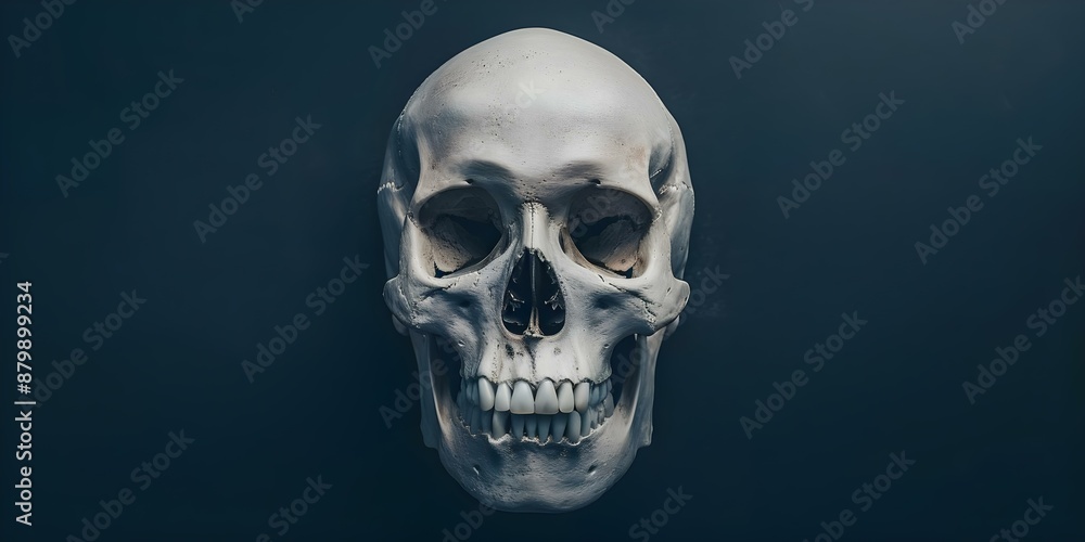 Symbolism of criminal activity and warfare depicted by a human skull in dark background. Concept Dark themes, Human skull, Symbolism, Criminal activity, Warfare Symbolism of criminal activity and warfare depicted by a human skull in dark background. Concept Dark themes, Human skull, Symbolism, Criminal activity, Warfare