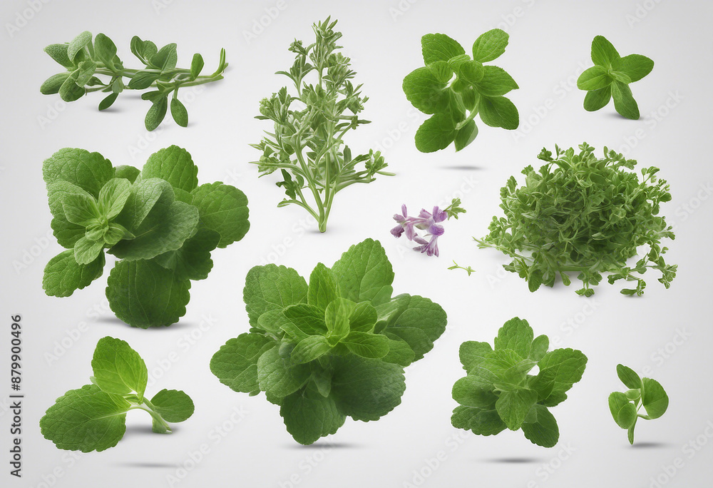 Set of healthy herbs elements Fresh oregano isolated on transparent background Set of healthy herbs elements Fresh oregano isolated on transparent background