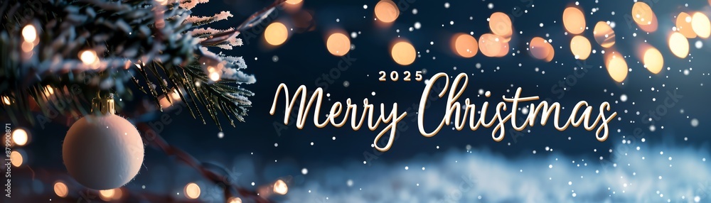 Festive 2025 Merry Christmas banner with lights and a decorated tree, perfect for holiday greetings and seasonal celebrations. Festive 2025 Merry Christmas banner with lights and a decorated tree, perfect for holiday greetings and seasonal celebrations.