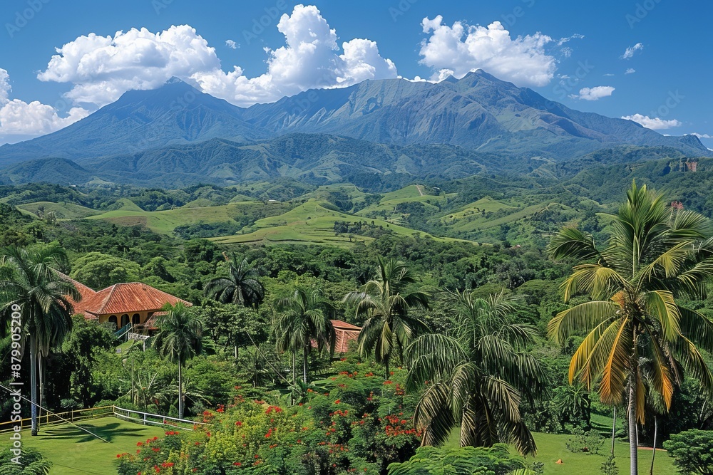 Lush Green Hills and Palm Trees With Mountain View in the Dominican Republic Lush Green Hills and Palm Trees With Mountain View in the Dominican Republic