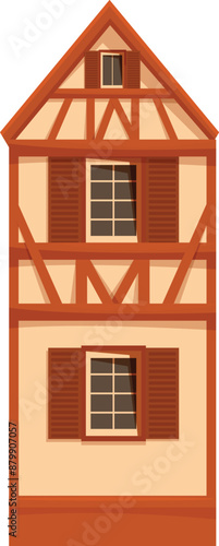 Traditional german house featuring half timbered construction with exposed wooden beams and brown shutters
