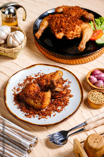 Ayam Goreng Kalasan. Traditional fried chicken with spices from Minangkabau, West Sumatra photo