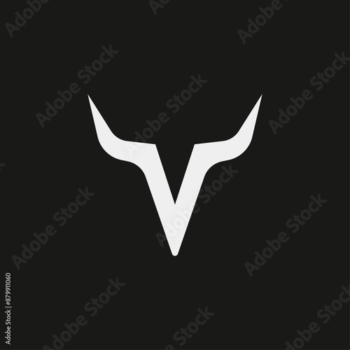 Letter V with horn modern logo. Minimal V lettering design.