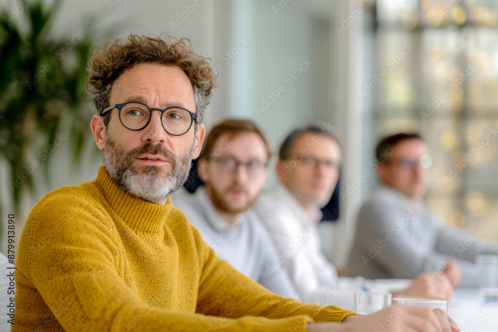 The leader of a team of programmers during negotiations with the customer in the briefing room, place for concept The leader of a team of programmers during negotiations with the customer in the briefing room, place for concept